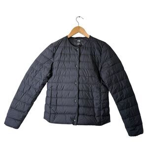 Uniqlo Ultra Light Down Puffer Jacket Womens XS Black Packable Collarless Travel